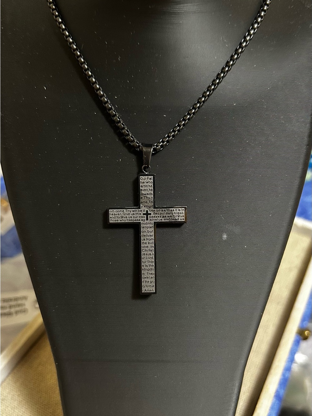 Lords Prayer Engraved Cross Necklace -Great Fathers Day Gift - Picture 2 of 6